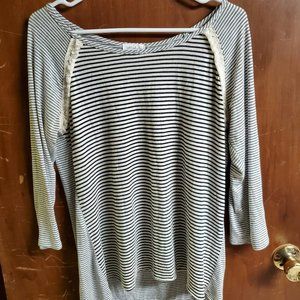 Black and White Stripped with Lace Top - Medium